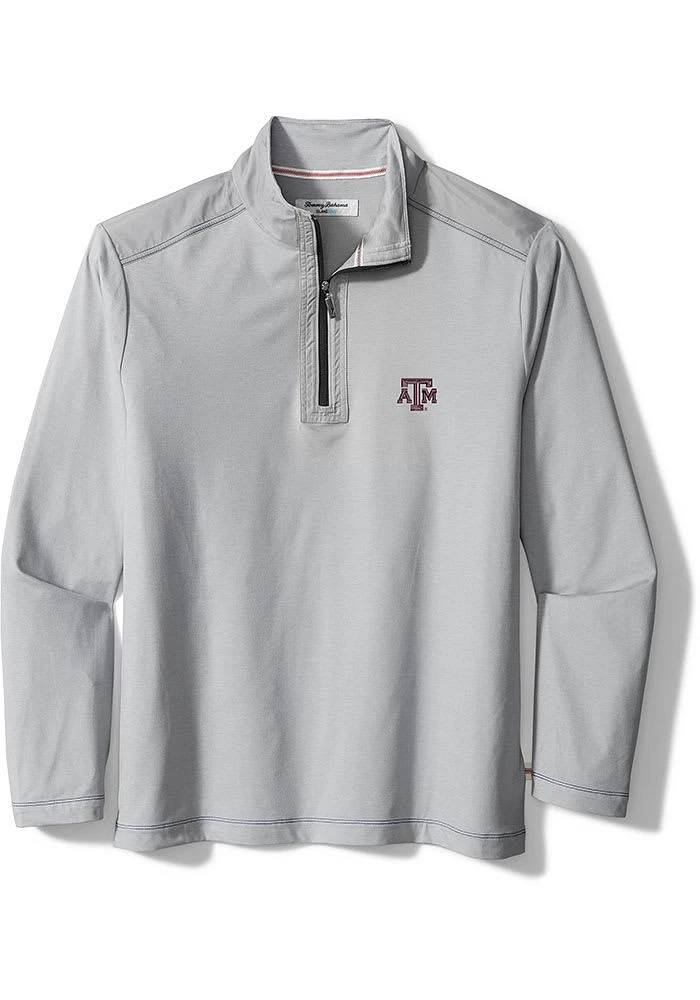 Tommy Bahama Texas A&M Aggies Mens Grey Sport On Deck Long Sleeve Qtr Zip Pullover