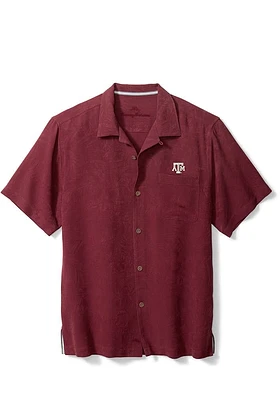 Tommy Bahama Texas A&M Aggies Mens Maroon Sport Tropic Isles Camp Short Sleeve Dress Shirt