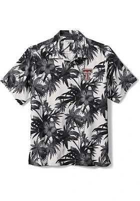 Tommy Bahama Texas Tech Red Raiders Mens Black Sport Harbor Island Hibiscus Silk Camp Short Sleeve..