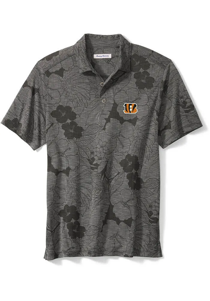 Tommy Bahama Cincinnati Bengals Mens Black MIRAMAR BLOOMS Short Sleeve Polo