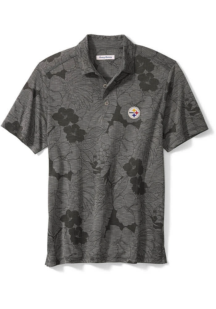 Tommy Bahama Pittsburgh Steelers Mens Black MIRAMAR BLOOMS Short Sleeve Fashion Polo