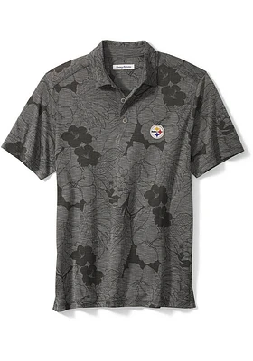 Tommy Bahama Pittsburgh Steelers Mens Black MIRAMAR BLOOMS Short Sleeve Fashion Polo