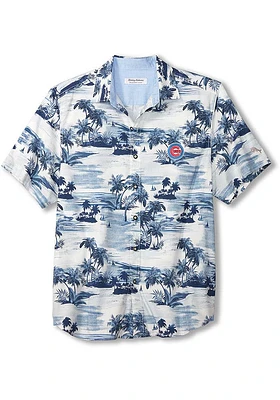Tommy Bahama Chicago Cubs Mens Blue Sport Tropical Horizons Shirt Short Sleeve Dress