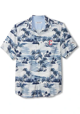 Tommy Bahama Cleveland Guardians Mens Blue Sport Tropical Horizons Shirt Short Sleeve Dress