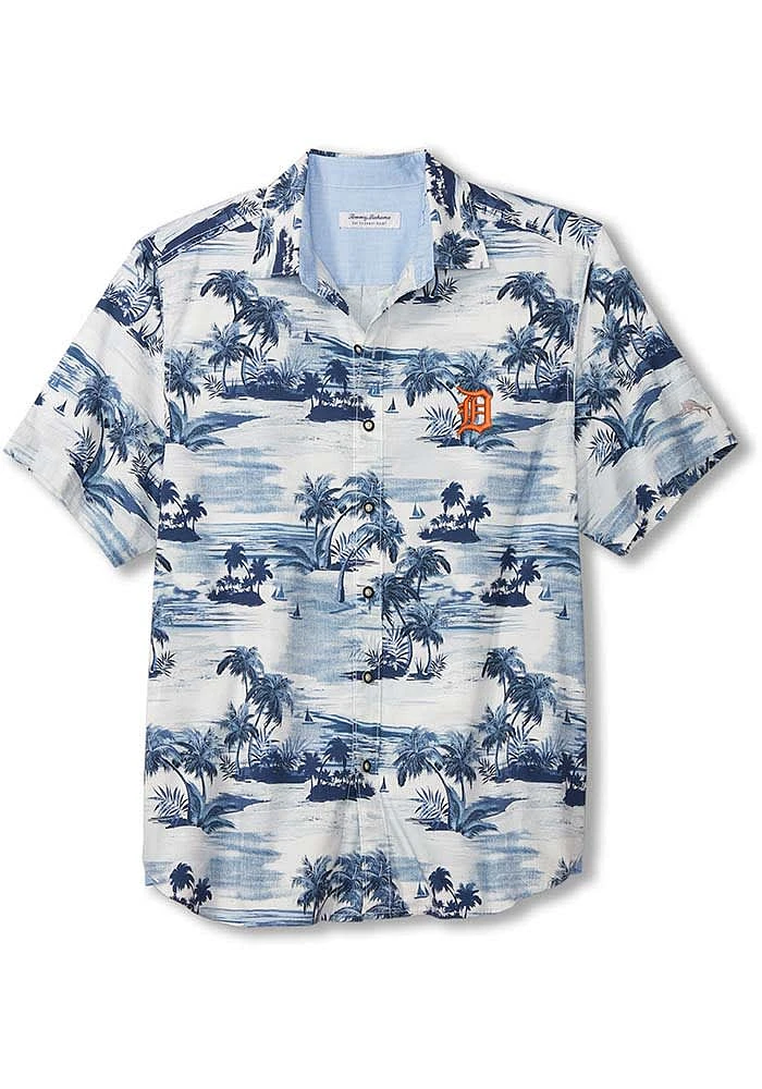 Tommy Bahama Detroit Tigers Mens Blue Sport Tropical Horizons Shirt Short Sleeve Dress
