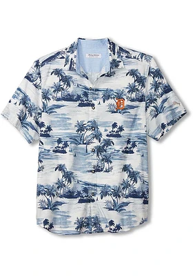 Tommy Bahama Detroit Tigers Mens Blue Sport Tropical Horizons Shirt Short Sleeve Dress