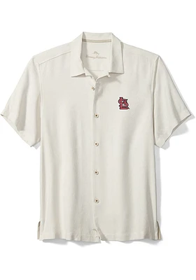 Tommy Bahama St Louis Cardinals Mens Ivory Sport Tropic Isles Camp Short Sleeve Dress Shirt