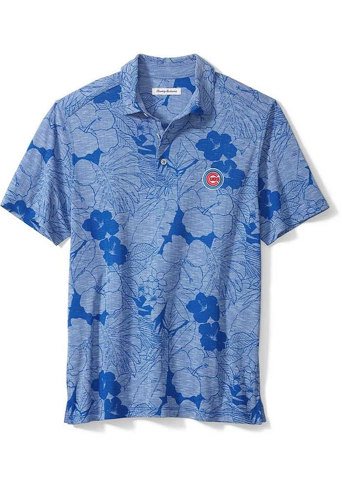 Tommy Bahama Chicago Cubs Mens Light Blue Miramar Blooms Short Sleeve Fashion Polo