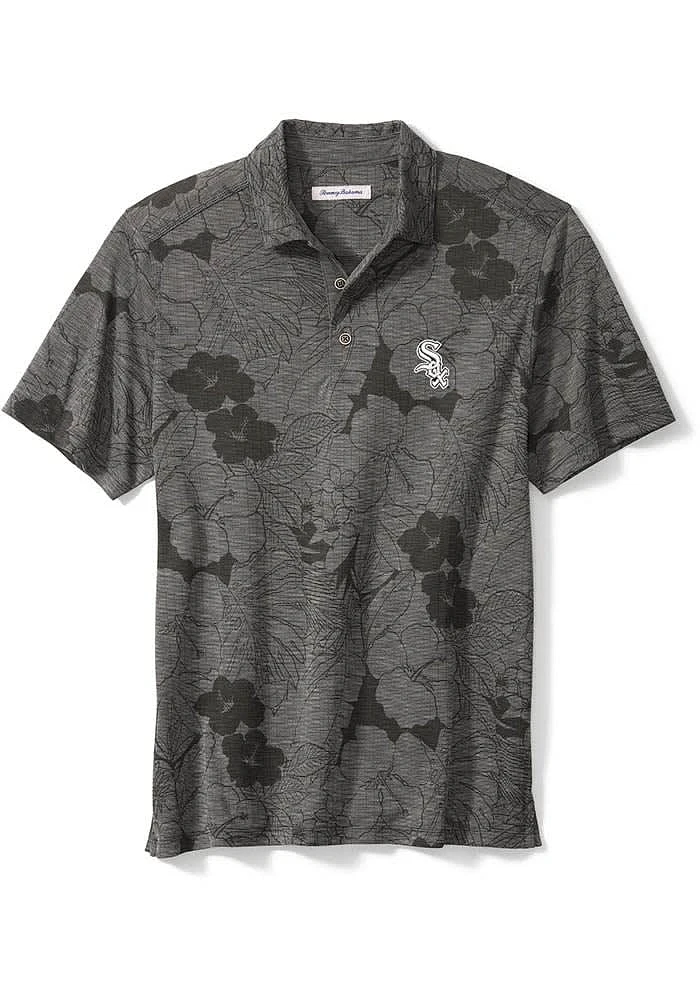 Tommy Bahama Chicago White Sox Mens Black Miramar Blooms Short Sleeve Polo