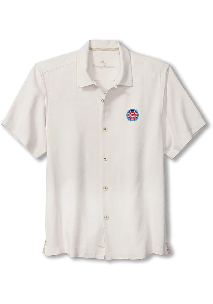 Tommy Bahama Chicago Cubs Mens Ivory Sport Tropic Isles Camp Short Sleeve Dress Shirt