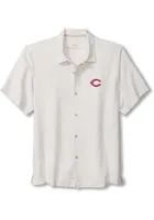 Tommy Bahama Cincinnati Reds Mens Ivory Sport Tropic Isles Camp Short Sleeve Dress Shirt