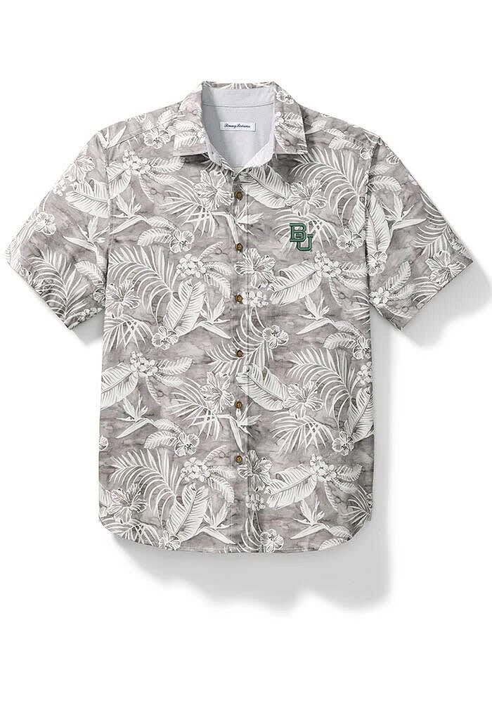 Tommy Bahama Baylor Bears Mens Grey Sport Aqua Lush Short Sleeve Dress Shirt