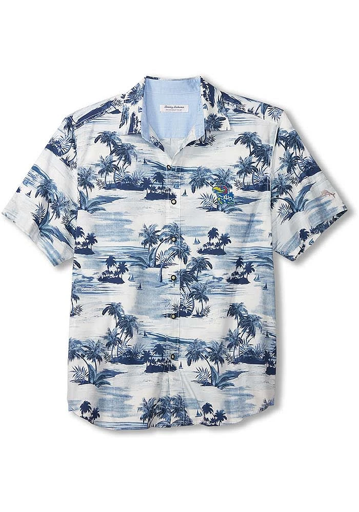 Tommy Bahama Kansas Jayhawks Mens Blue Sport Tropical Horizons Short Sleeve Dress Shirt