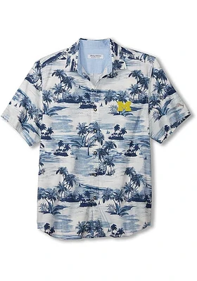 Tommy Bahama Michigan Wolverines Mens Blue Sport Tropical Horizons Short Sleeve Dress Shirt