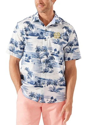 Tommy Bahama Notre Dame Fighting Irish Mens Navy Blue Sport Tropical Horizons Short Sleeve Dress S..