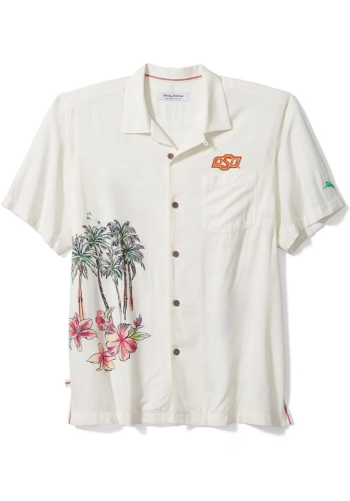 Tommy Bahama Oklahoma State Cowboys Mens White Paradise Fly Ball Short Sleeve Dress Shirt