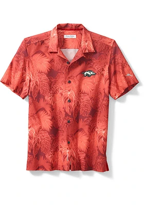 Tommy Bahama Arkansas Razorbacks Mens Red Sport Coast Luminescent Fronds Camp Short Sleeve..