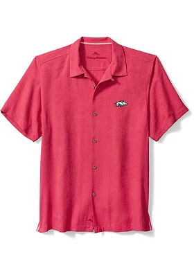Tommy Bahama Arkansas Razorbacks Mens Red Sport Tropic Isles Camp Short Sleeve Dress Shirt