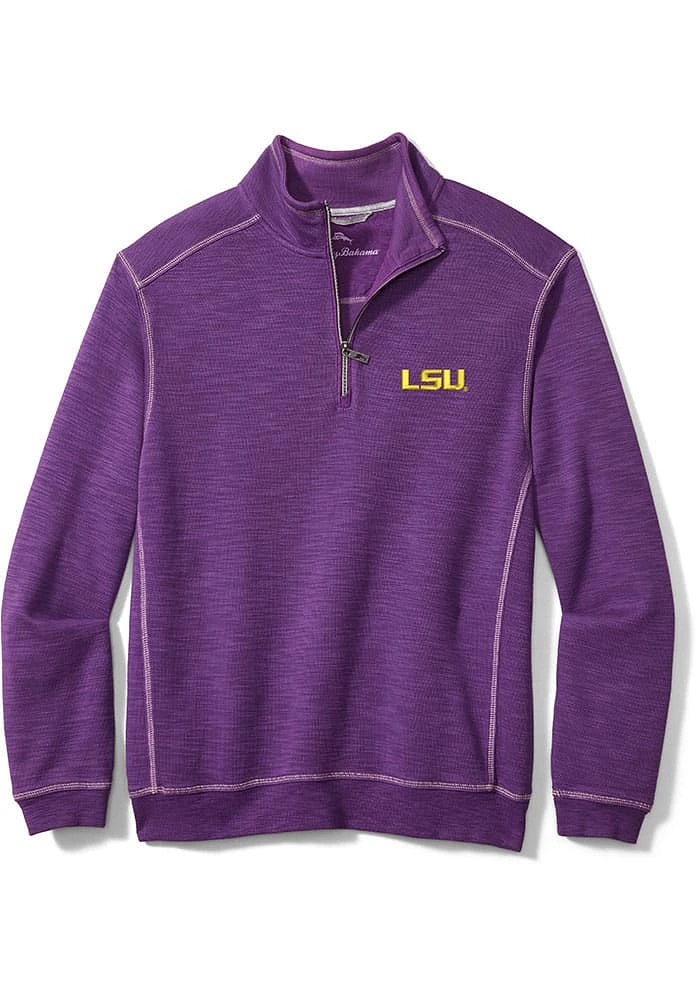 Tommy Bahama LSU Tigers Mens Purple Sport Topanga Bay Long Sleeve Qtr Zip Pullover