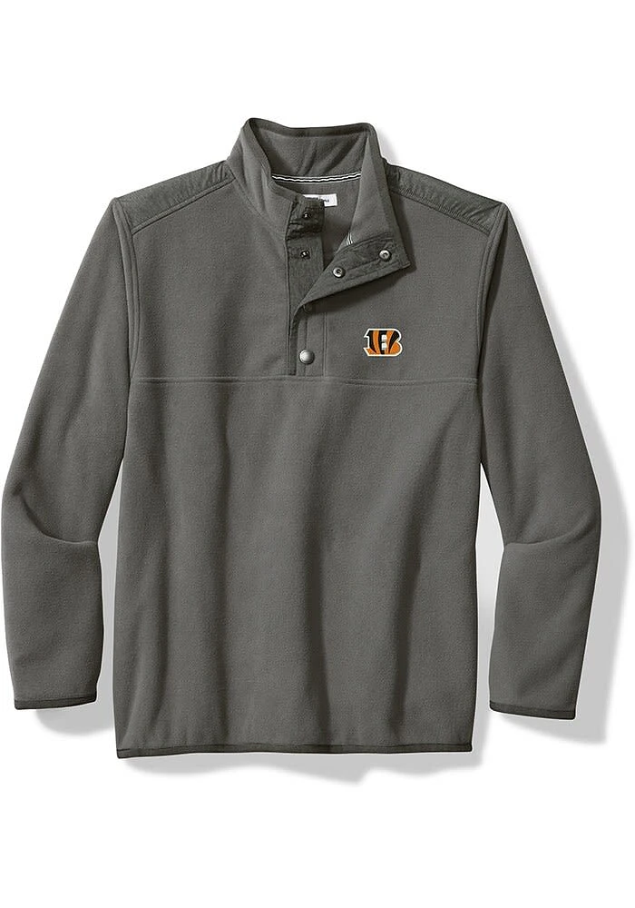 Tommy Bahama Cincinnati Bengals Mens Grey FIELD RUNNER SNAP Long Sleeve Qtr Zip Pullover