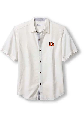 Tommy Bahama Cincinnati Bengals Mens White Sport Coconut Point Palm Vista Short Sleeve Dress Shirt