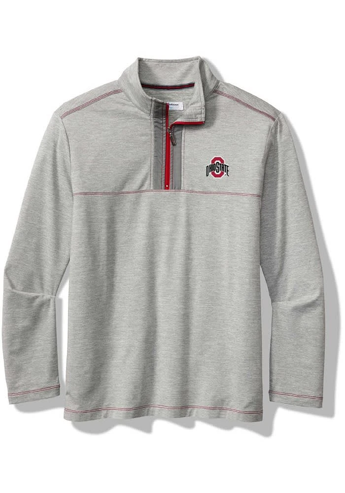 Tommy Bahama Ohio State Buckeyes Mens Grey High Score Long Sleeve Qtr Zip Pullover