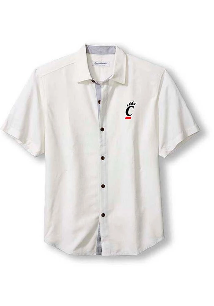 Tommy Bahama Cincinnati Bearcats Mens White Sport Coconut Point Palm Vista Short Sleeve Dress Sh..