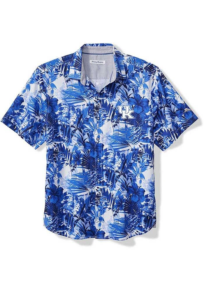 Tommy Bahama Kentucky Wildcats Mens Blue Sport Electric Blooms Camp Short Sleeve Dress Shirt