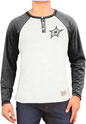 Original Retro Brand Dallas Stars White Triblend Raglan Henley Long Sleeve Fashion T Shirt