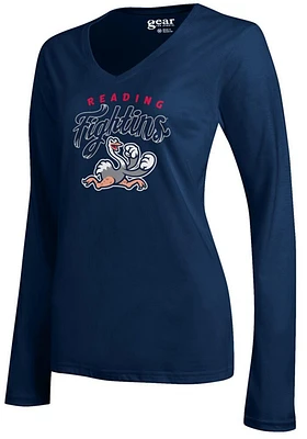 Reading Fightin Phils Womens Navy Blue Mia LS Tee