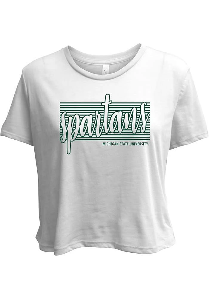 Summit Sportswear Michigan State Spartans Womens White Blair Flowy Cropped Short Sleeve T-Shirt