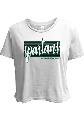 Summit Sportswear Michigan State Spartans Womens White Blair Flowy Cropped Short Sleeve T-Shirt