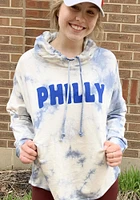 Summit Sportswear Philadelphia Womens Blue Tie Dye Hooded Sweatshirt