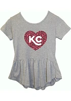 Summit Sportswear Kansas City Girls Grey Cheetah Heart Short Sleeve Fashion T-Shirt