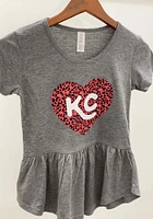 Summit Sportswear Kansas City Girls Grey Cheetah Heart Short Sleeve Fashion T-Shirt