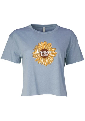 Summit Sportswear Kansas Womens Light Blue Sunflower Short Sleeve T-Shirt