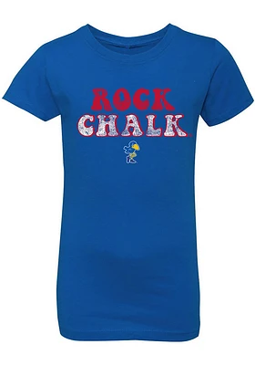 Summit Sportswear Kansas Jayhawks Girls Blue Bubble Script Short Sleeve Tee