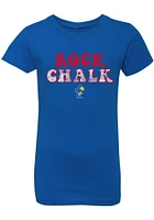Summit Sportswear Kansas Jayhawks Girls Blue Bubble Script Short Sleeve Tee