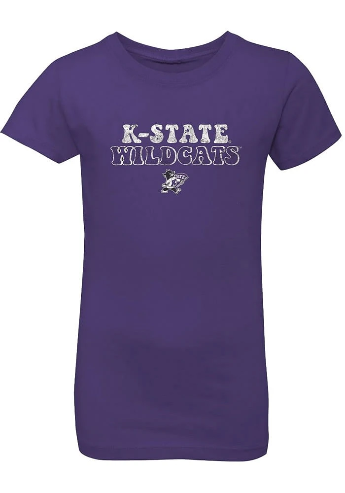 Summit Sportswear K-State Wildcats Girls Purple Bubble Script Short Sleeve Tee