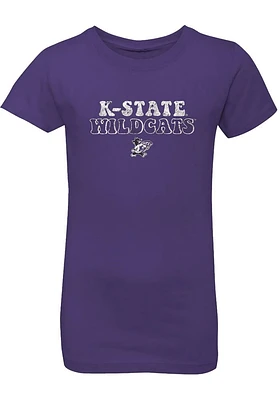 Summit Sportswear K-State Wildcats Girls Purple Bubble Script Short Sleeve Tee