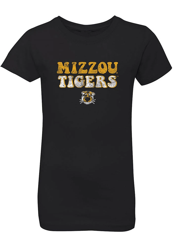 Summit Sportswear Missouri Tigers Girls Black Bubble Script Short Sleeve Tee