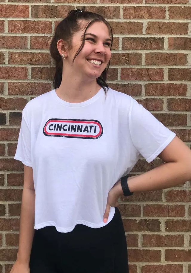 Cincinnati Women's White Ombre Oval Cropped Short Sleeve T-Shirt