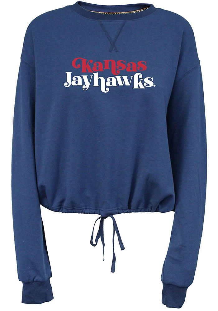 Summit Sportswear Kansas Jayhawks Womens Navy Blue Cinch Bottom Crew Sweatshirt