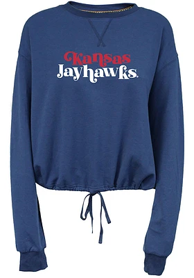 Summit Sportswear Kansas Jayhawks Womens Navy Blue Cinch Bottom Crew Sweatshirt