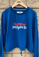 Summit Sportswear Kansas Jayhawks Womens Navy Blue Cinch Bottom Crew Sweatshirt