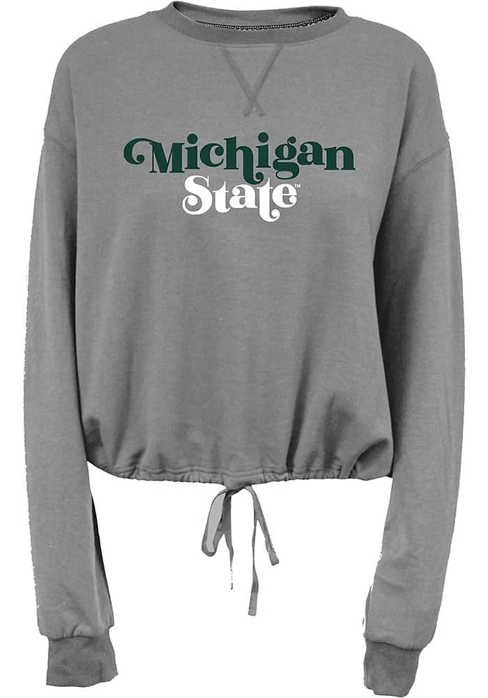 Summit Sportswear Michigan State Spartans Womens Grey Cinch Bottom Crew Sweatshirt