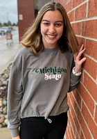 Summit Sportswear Michigan State Spartans Womens Grey Cinch Bottom Crew Sweatshirt