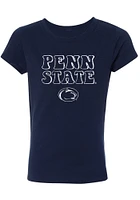 Summit Sportswear Penn State Nittany Lions Girls Navy Blue Bubble Script Short Sleeve Tee