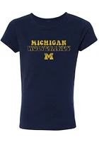 Summit Sportswear Michigan Wolverines Girls Blue Bubble Script Short Sleeve Tee