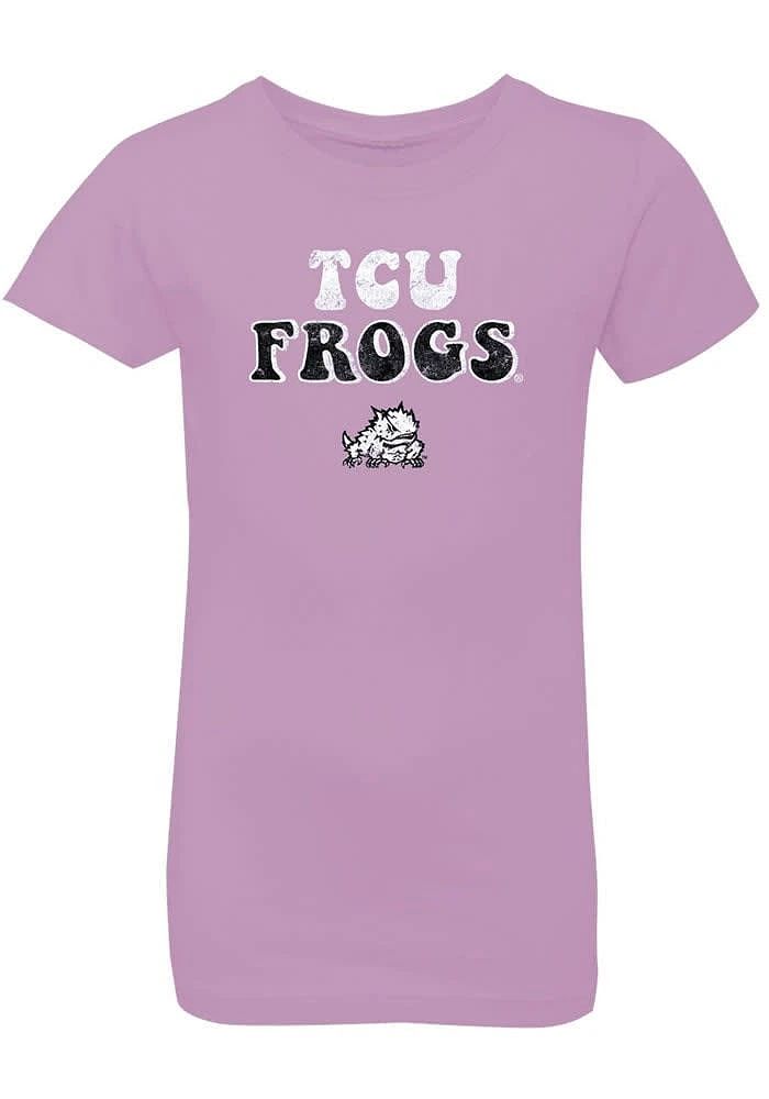 Summit Sportswear TCU Horned Frogs Girls Purple Bubble Script Short Sleeve Tee